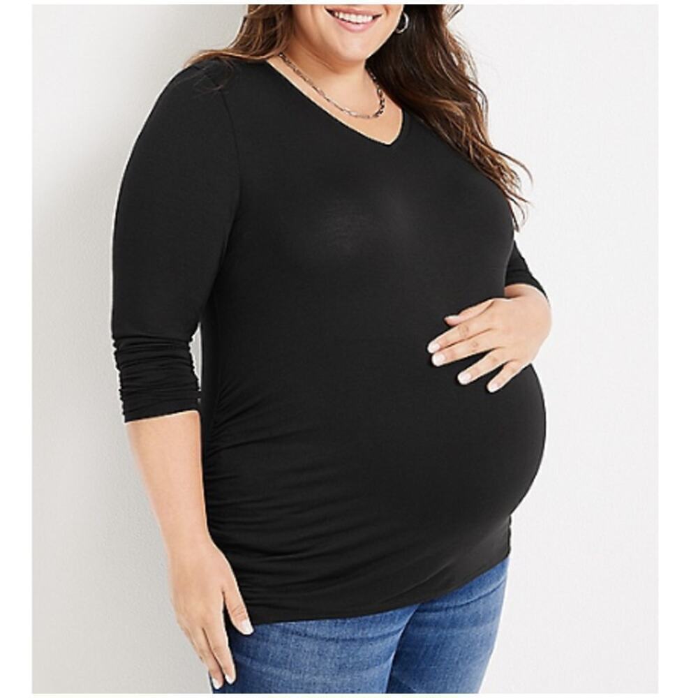 Maurices Women's Black V Neck Long Sleeve Maternity Tee Size 2X